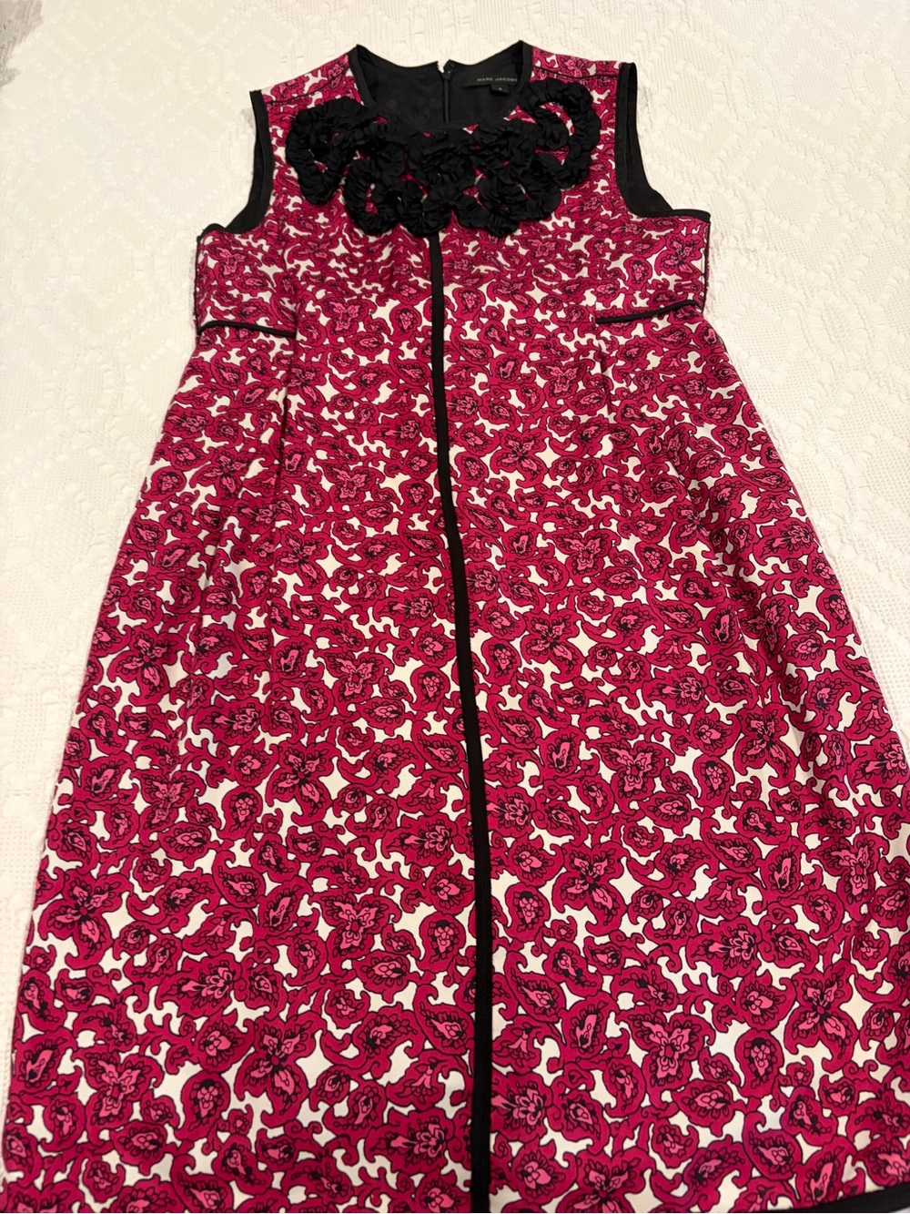 Marc Jacobs Pink Floral A-Line Dress with Black Trim